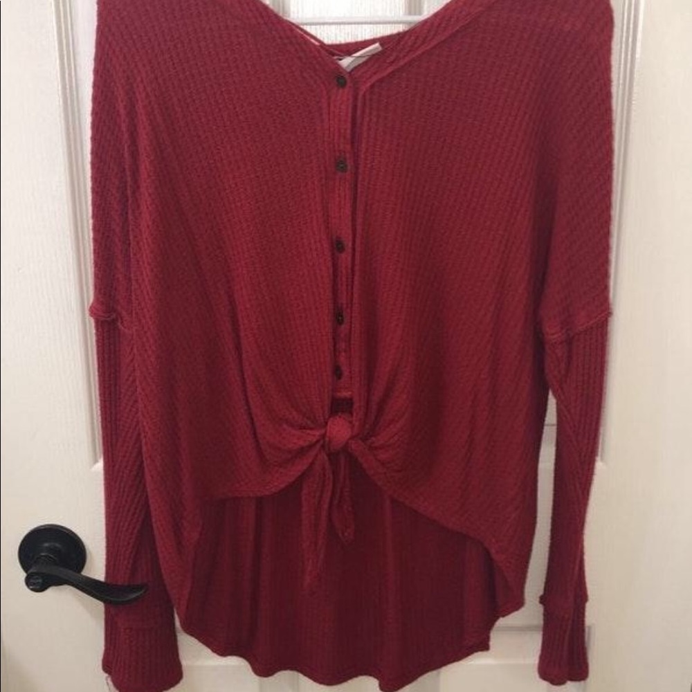 red button up sweater